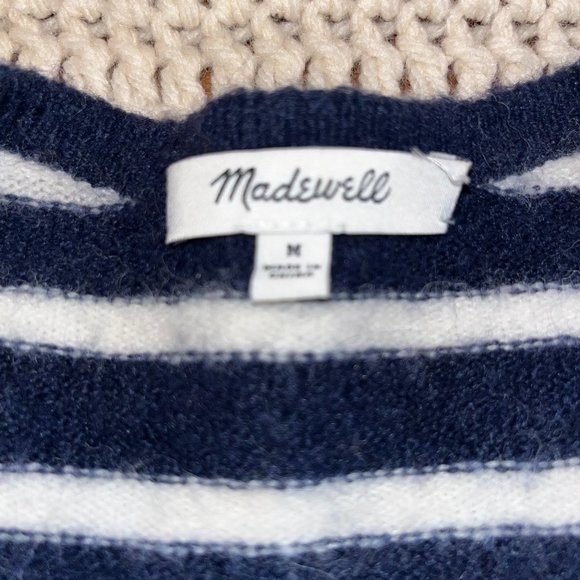 Madewell Navy/White Stripe Merino Wool/Alpaca Long Open Front Cardigan  Sz Med - Picture 2 of 8
